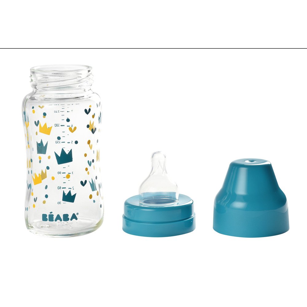 Бутылочка стеклянная с широким горлышком Beaba -240 мл - голубой , арт. 911655 - Зображення 7