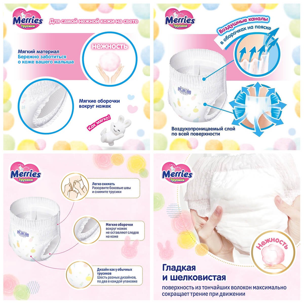 Трусики Merries M, 6-11 кг, 58 шт. 4 упаковки - Зображення 4